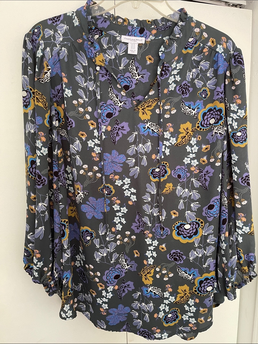 Green Floral Tie-Neck Blouse